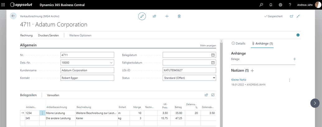 Anhänge und Notizen