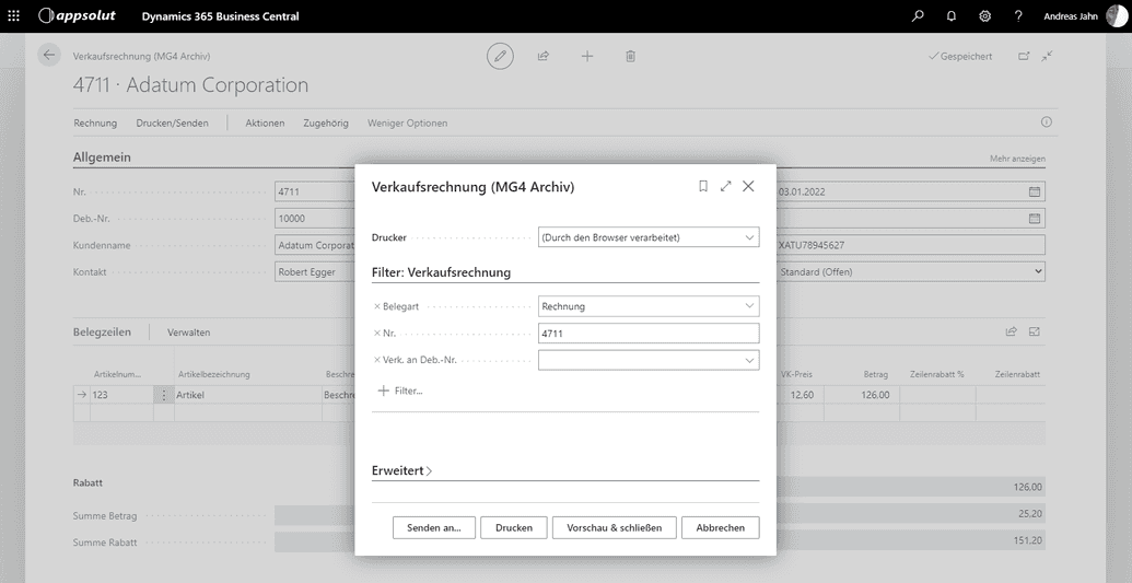 Drucken Selektionsformular